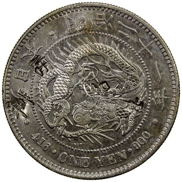 CHOPMARKED COINS: JAPAN: Meiji, 1868-1912, AR yen, year 21 (1888), EF