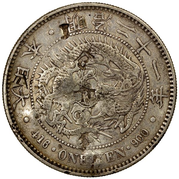 CHOPMARKED COINS: JAPAN: Meiji, 1868-1912, AR yen, year 21 (1888), VF