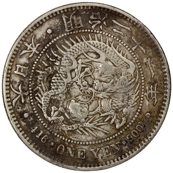 CHOPMARKED COINS: JAPAN: Meiji, 1868-1912, AR yen, year 21 (1888), VF