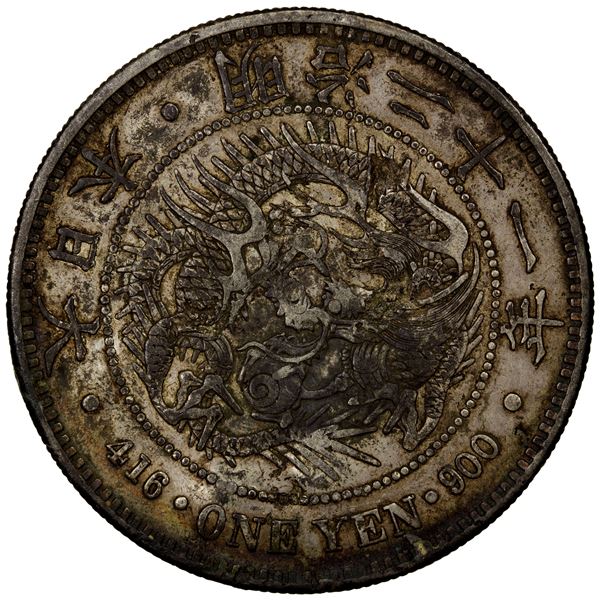 CHOPMARKED COINS: JAPAN: Meiji, 1868-1912, AR yen, year 21 (1888), VF