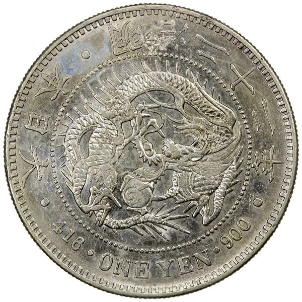 CHOPMARKED COINS: JAPAN: Meiji, 1868-1912, AR yen, year 22 (1889), AU