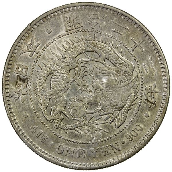 CHOPMARKED COINS: JAPAN: Meiji, 1868-1912, AR yen, year 22 (1889), EF