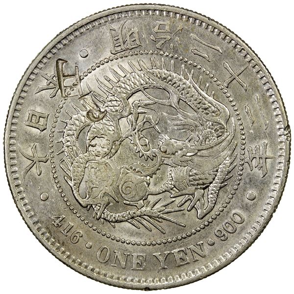 CHOPMARKED COINS: JAPAN: Meiji, 1868-1912, AR yen, year 22 (1889), EF