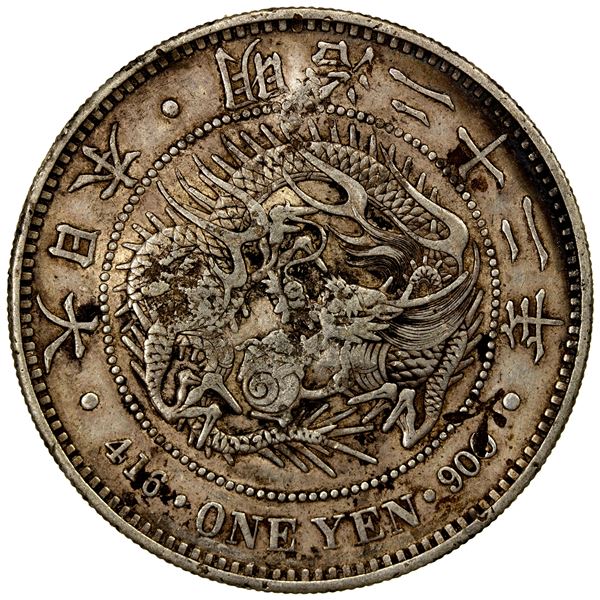 CHOPMARKED COINS: JAPAN: Meiji, 1868-1912, AR yen, year 22 (1889), VF