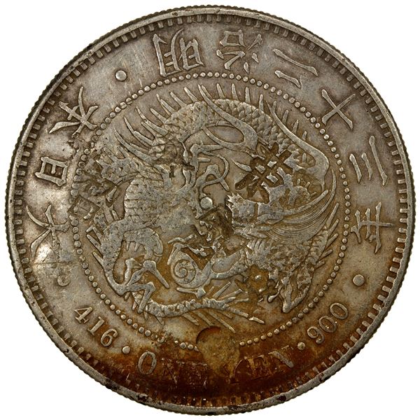 CHOPMARKED COINS: JAPAN: Meiji, 1868-1912, AR yen, year 22 (1889), VF