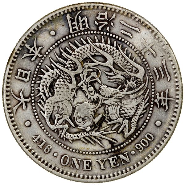 CHOPMARKED COINS: JAPAN: Meiji, 1868-1912, AR yen, year 23 (1890), VF