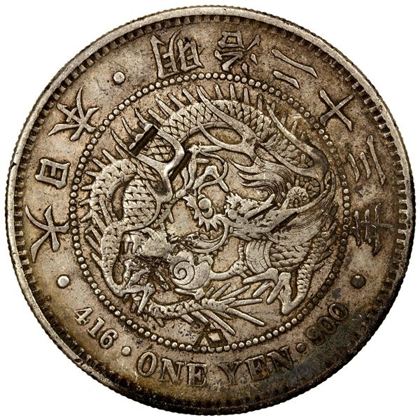 CHOPMARKED COINS: JAPAN: Meiji, 1868-1912, AR yen, year 23 (1890), VF