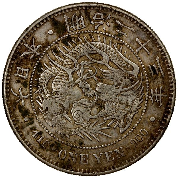 CHOPMARKED COINS: JAPAN: Meiji, 1868-1912, AR yen, year 23 (1890), VF