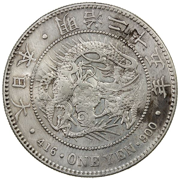 CHOPMARKED COINS: JAPAN: Meiji, 1868-1912, AR yen, year 25 (1892), EF