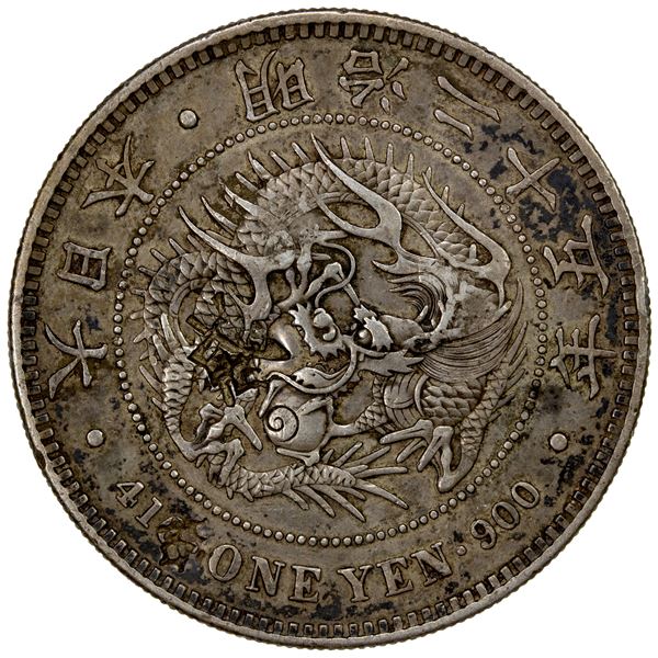 CHOPMARKED COINS: JAPAN: Meiji, 1868-1912, AR yen, year 25 (1892), EF