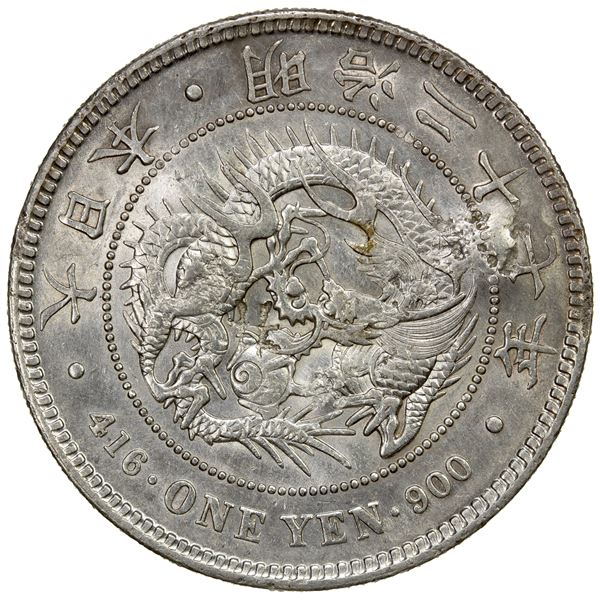 CHOPMARKED COINS: JAPAN: Meiji, 1868-1912, AR yen, year 27 (1894), AU
