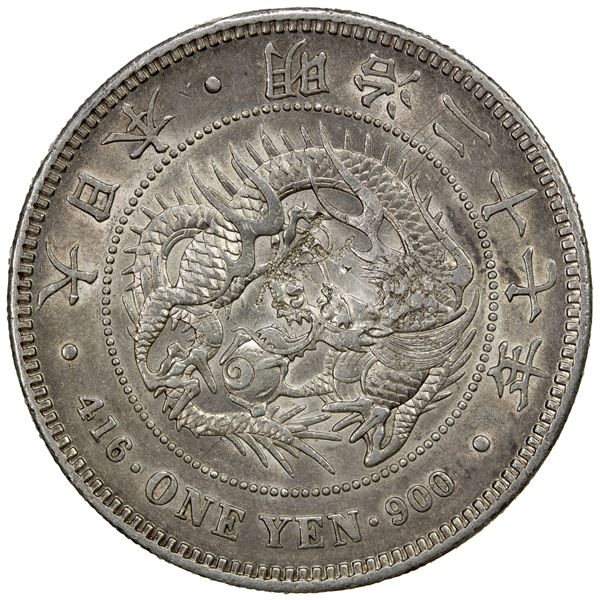 CHOPMARKED COINS: JAPAN: Meiji, 1868-1912, AR yen, year 27 (1894), AU