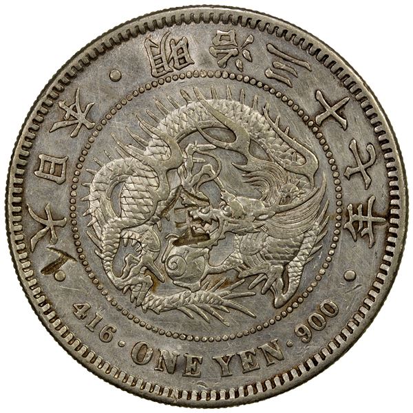 CHOPMARKED COINS: JAPAN: Meiji, 1868-1912, AR yen, year 27 (1894), EF