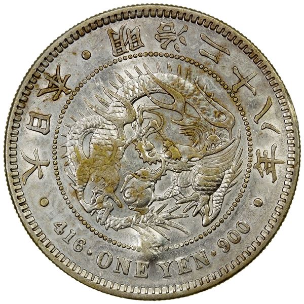 CHOPMARKED COINS: JAPAN: Meiji, 1868-1912, AR yen, year 28 (1895), EF-AU