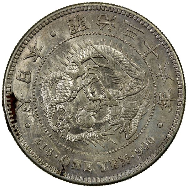 CHOPMARKED COINS: JAPAN: Meiji, 1868-1912, AR yen, year 36 (1903), EF-AU