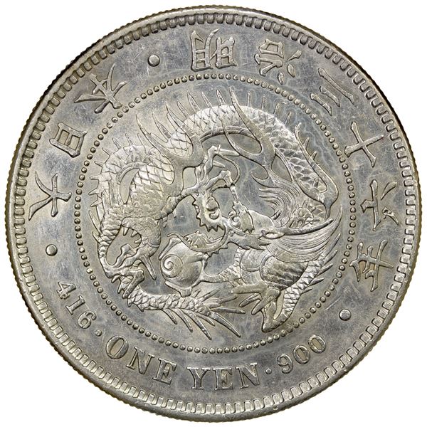 CHOPMARKED COINS: JAPAN: Meiji, 1868-1912, AR yen, year 36 (1903), EF