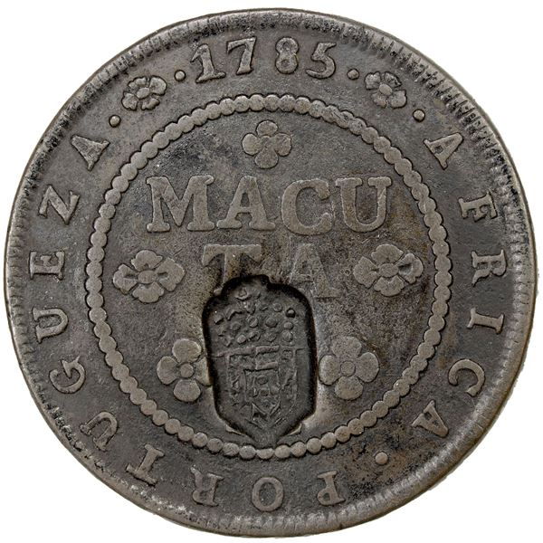 ANGOLA: Maria II, 1834-1853, AE 2 macutas, ND (1837), F-VF on VG-Fine host