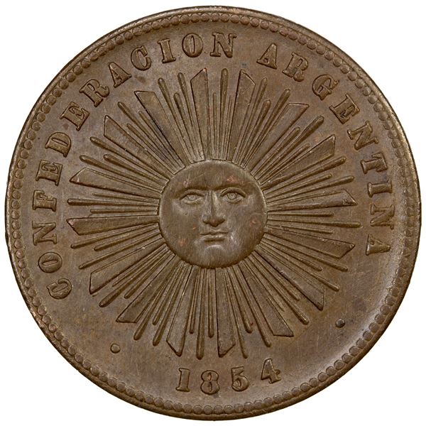 ARGENTINA: Confederacion Argentina, AE 2 centavos, 1854, Choice AU