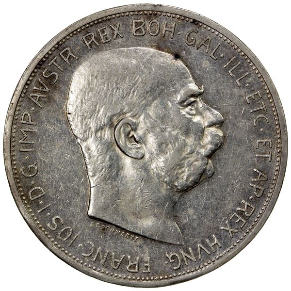 AUSTRIA: Franz Joseph I, 1848-1916, AR 5 corona, 1909, EF