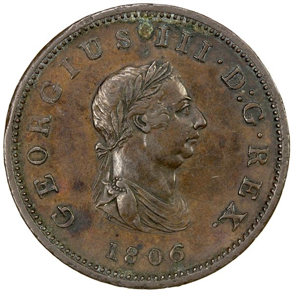 BAHAMAS: George III, 1760-1820, AE penny, 1806, Choice VF
