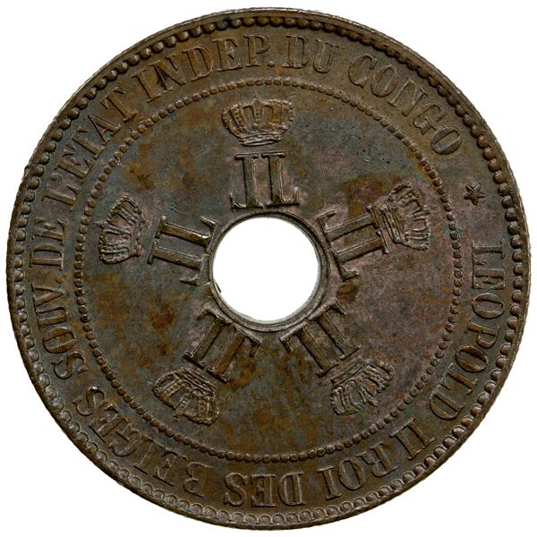 BELGIAN CONGO: Leopold II, 1865-1909, AE 10 centimes, 1889, Unc