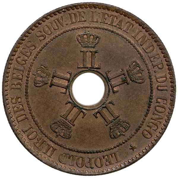 BELGIAN CONGO: Leopold II, 1865-1909, AE 10 centimes, 1894, Unc