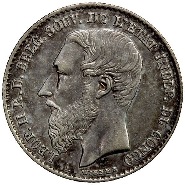 BELGIAN CONGO: Leopold II, 1885-1909, AR 50 centimes, 1891, Choice EF