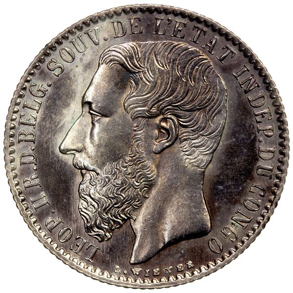 BELGIAN CONGO: Leopold II, 1865-1909, AR franc, 1887, Unc