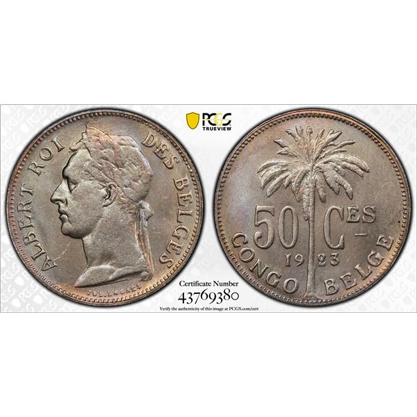 BELGIAN CONGO: Albert I, 1909-1934, 50 centimes, 1925, PCGS MS65