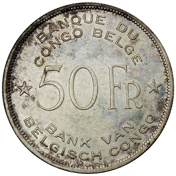 BELGIAN CONGO: Leopold III, 1934-1950, AR 50 francs, 1944, EF