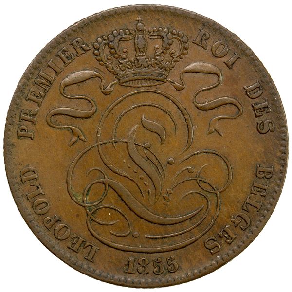 BELGIUM: Leopold I, 1831-1865, AE 5 centimes, 1855, VF-EF
