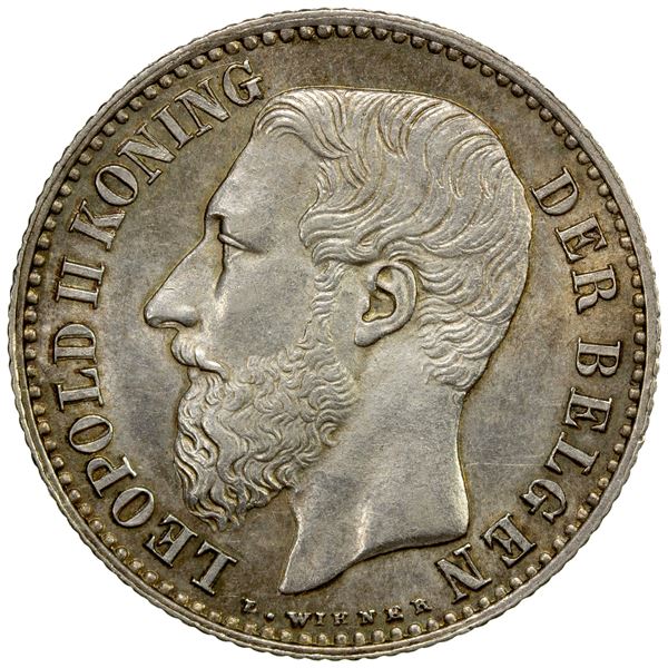 BELGIUM: Leopold II, 1865-1909, AR franc, 1887, AU