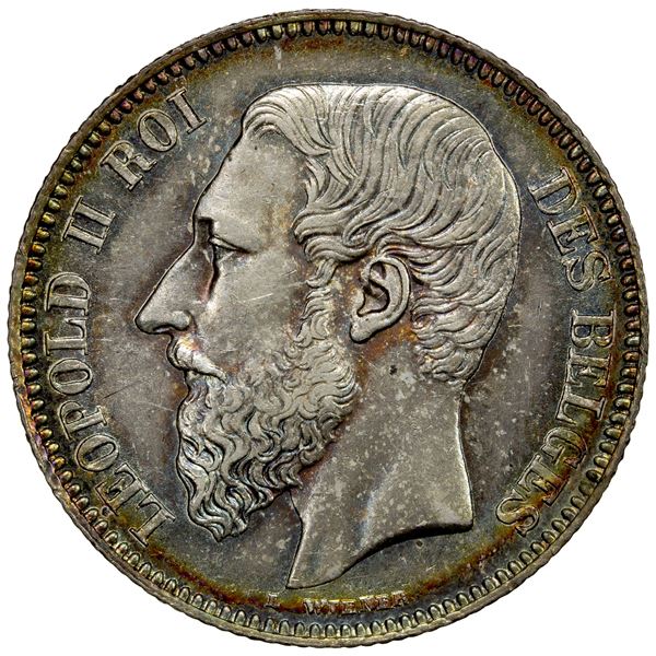 BELGIUM: Leopold II, 1865-1909, AR 2 francs, 1867, EF