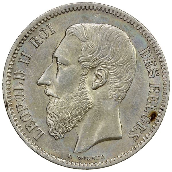 BELGIUM: Leopold II, 1865-1909, AR 2 francs, 1868, EF-AU