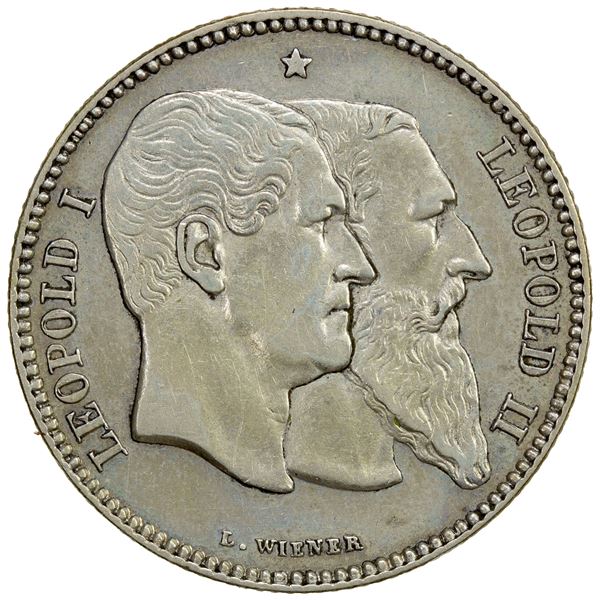 BELGIUM: Leopold II, 1865-1909, AR 2 francs, 1880, VF-EF