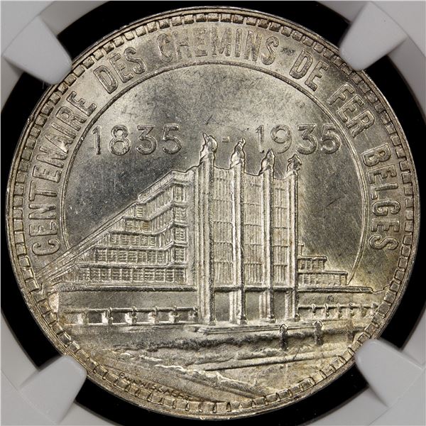 BELGIUM: Leopold III, 1934-1951, AR 50 francs, 1935, NGC MS64