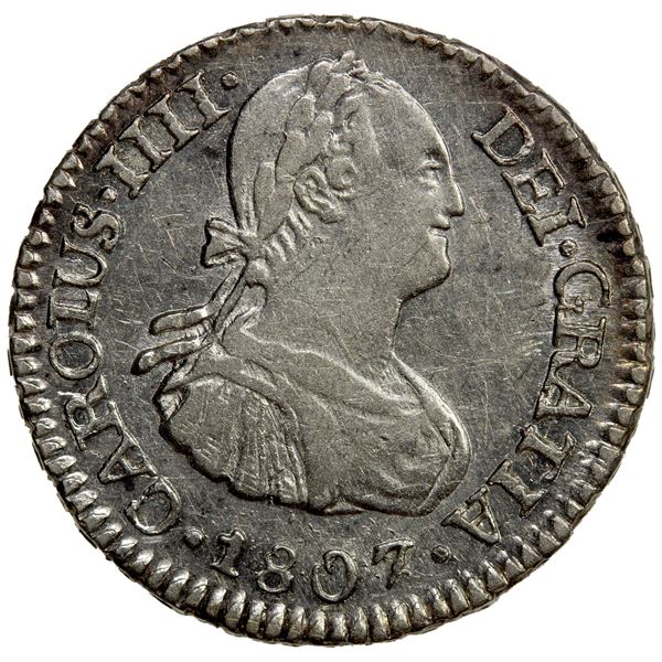 BOLIVIA: Carlos IV, 1788-1808, AR ½ real, 1807, EF-AU
