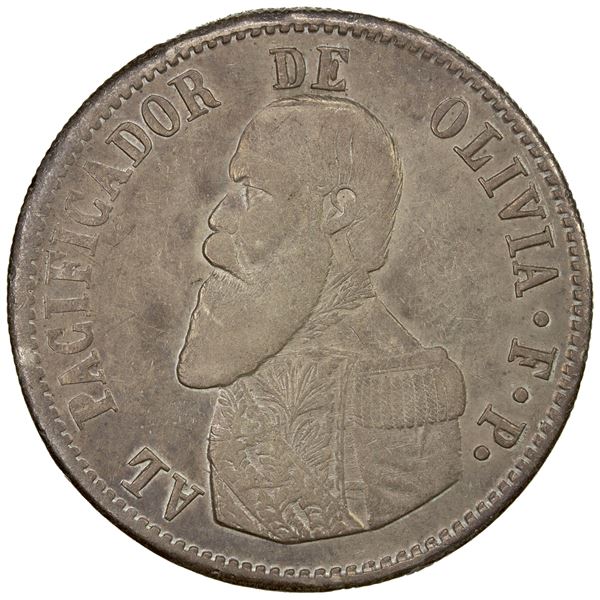 BOLIVIA: Republic, AR melgarejo, 1865, VF-EF
