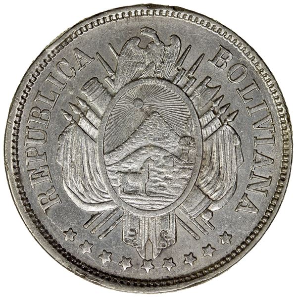BOLIVIA: Republic, AR 50 centavos, 1873, AU