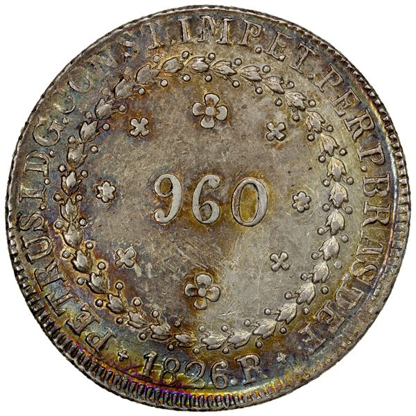 BRAZIL: Pedro I, 1822-1831, AR 960 reis, 1826-R, Choice EF