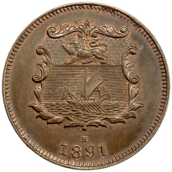 BRITISH NORTH BORNEO: Victoria, 1837-1901, AE ½ cent, 1891-H, Choice AU