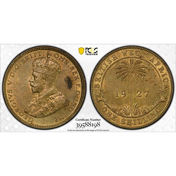 BRITISH WEST AFRICA: George V, 1910-1927, AR shilling, 1927, PCGS MS62