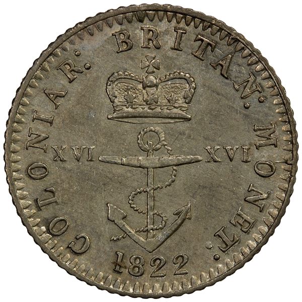 BRITISH WEST INDIES: George IV, 1820-1830, AR 1/16 dollar, 1822, EF-AU