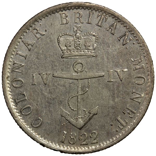 BRITISH WEST INDIES: George IV, 1820-1830, AR ¼ dollar, 1822, Choice EF