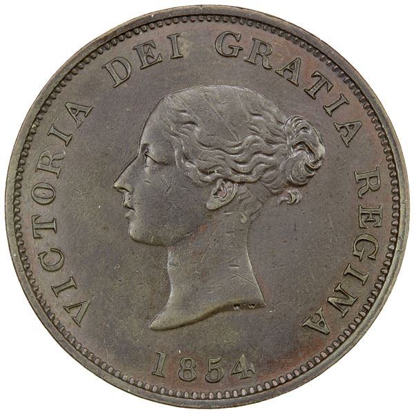 NEW BRUNSWICK: Victoria, 1837-1901, AE penny token, 1854, EF-AU