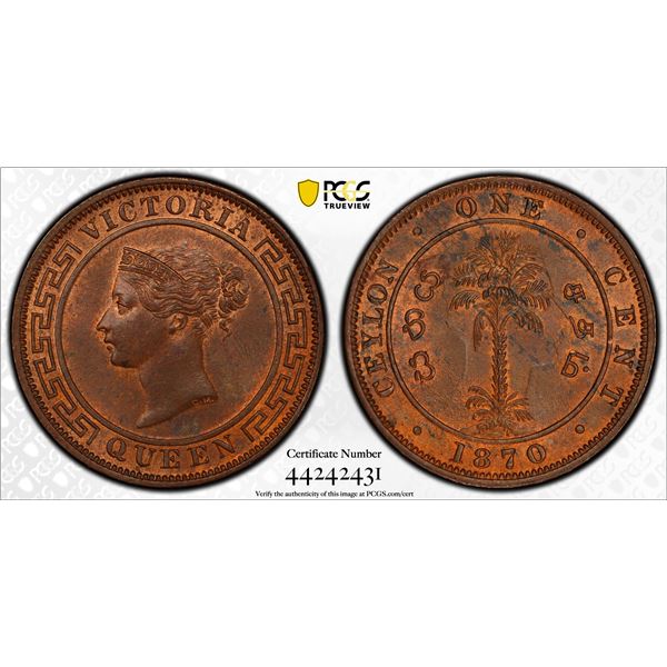 CEYLON: Victoria, 1837-1901, AE cent, 1870, PCGS MS64 RB