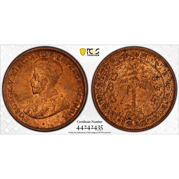 CEYLON: George V, 1910-1936, AE cent, 1923, PCGS MS64 RB