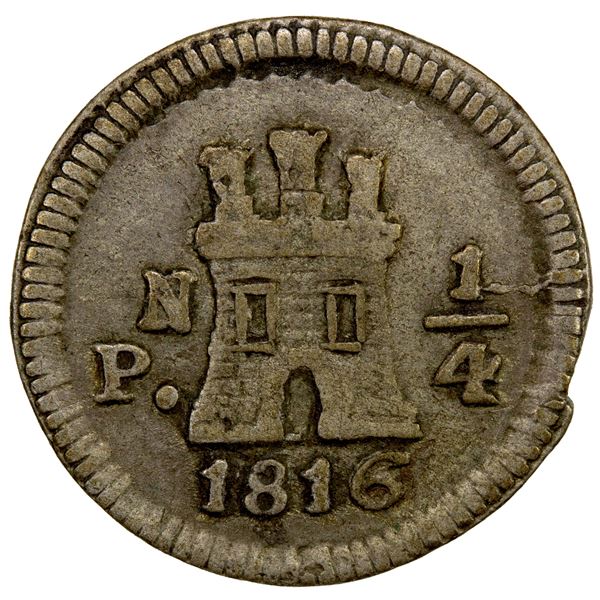 COLOMBIA: Fernando VII, 1808-1819, AR ¼ real, 1816-PN, VF