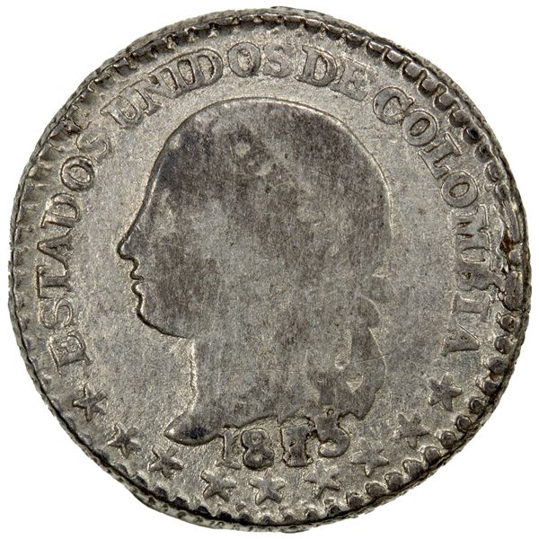 COLOMBIA: Republic, AR ½ decimo, Popayan, 1875, VF