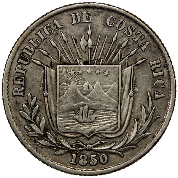 COSTA RICA: Republic, AR ¼ peso, 1850, VF-EF